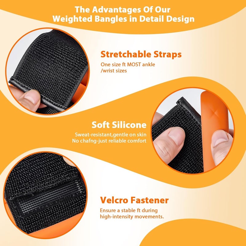 PENOMO Pilates Wrist and Ankle Weights for Women - Adjustable Weighted Bangles for Men, 2 lbs Weighted Arm Bands Foot Leg Weights for Walking, Yoga, Training, Exercise, Running, Set of 2 (1LB Each) - Image 4